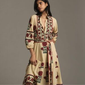 Floral Beige and Red Maxi Dress